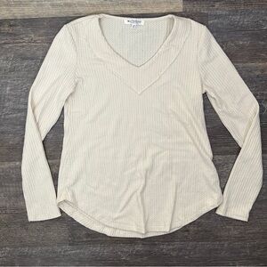 Workshop Republic Clothing Beige Long Sleeve V-Neck Waffle Top Shirt  XS B176